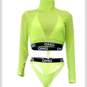 Women’s mesh long sleeve 3pc thong bikini swimsuit
